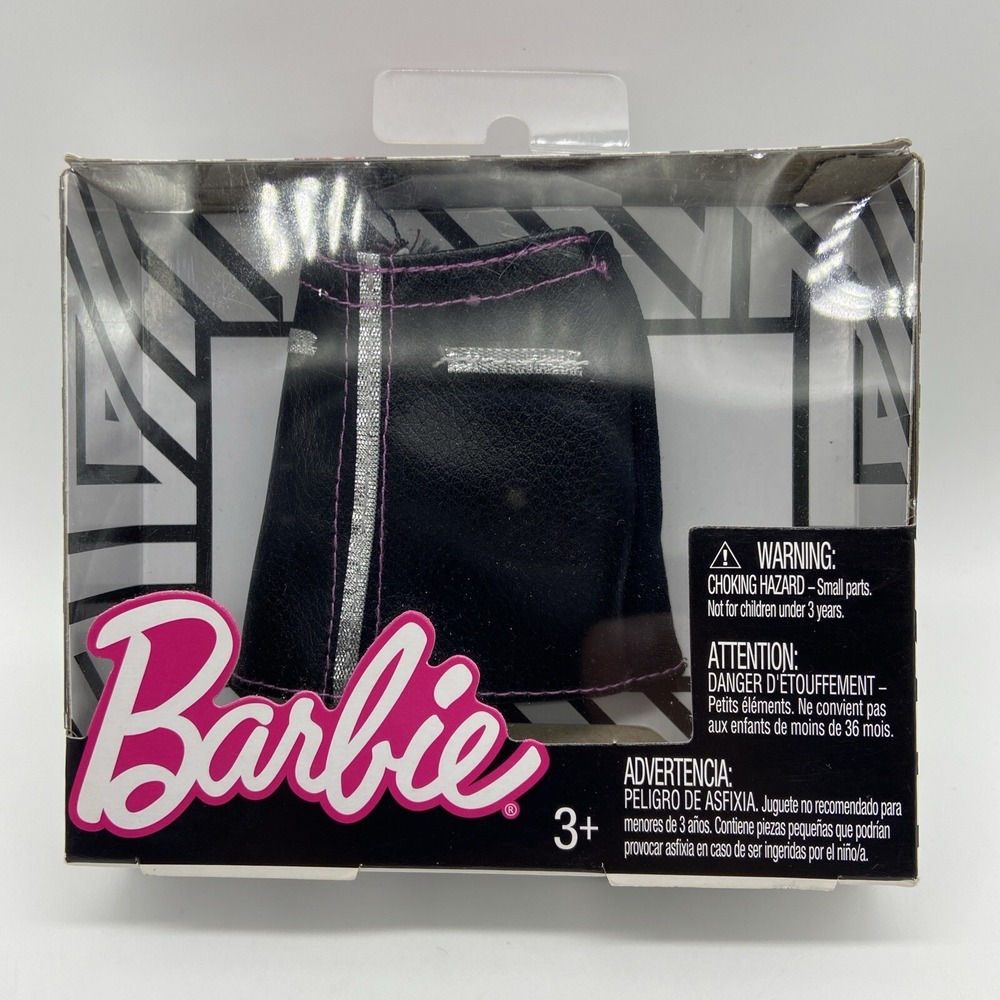 Barbie Fashion Doll Clothes Black Skirt Faux Leather Vinyl New In Box